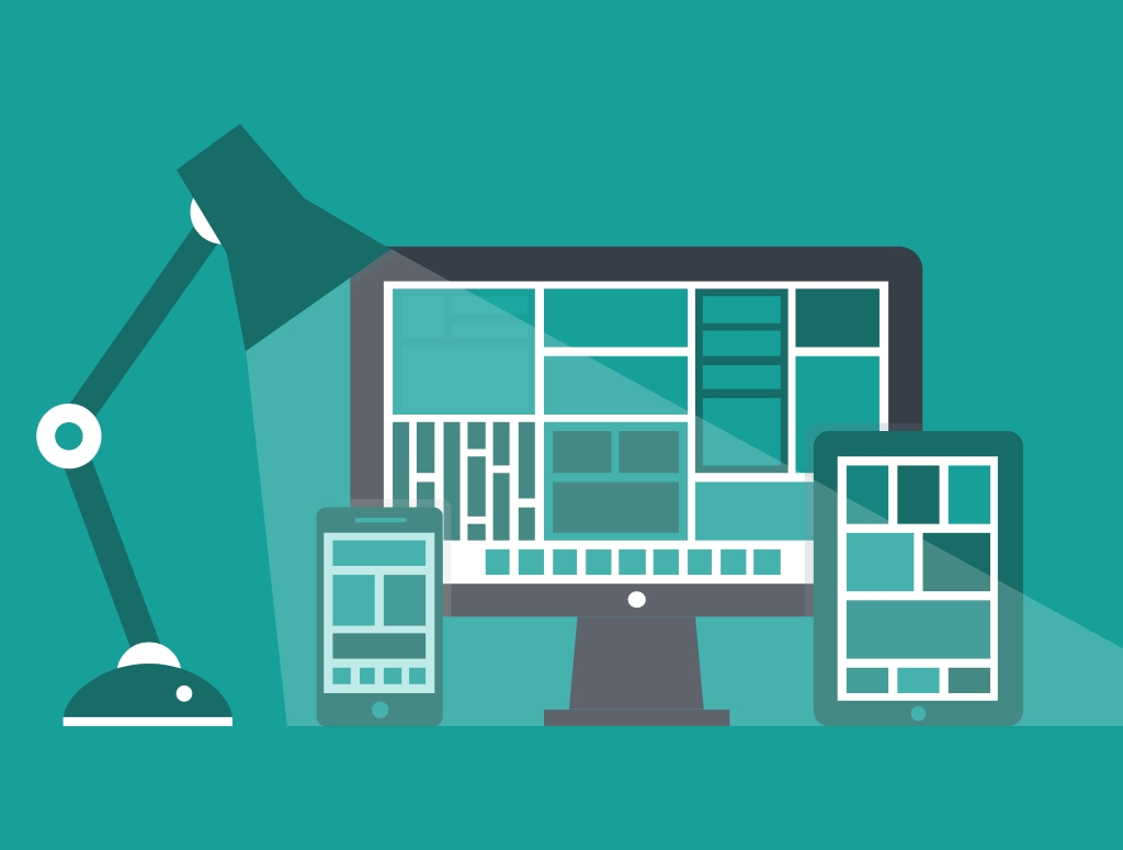 Graphic of a lamp shining on various screens showing panels on a web page