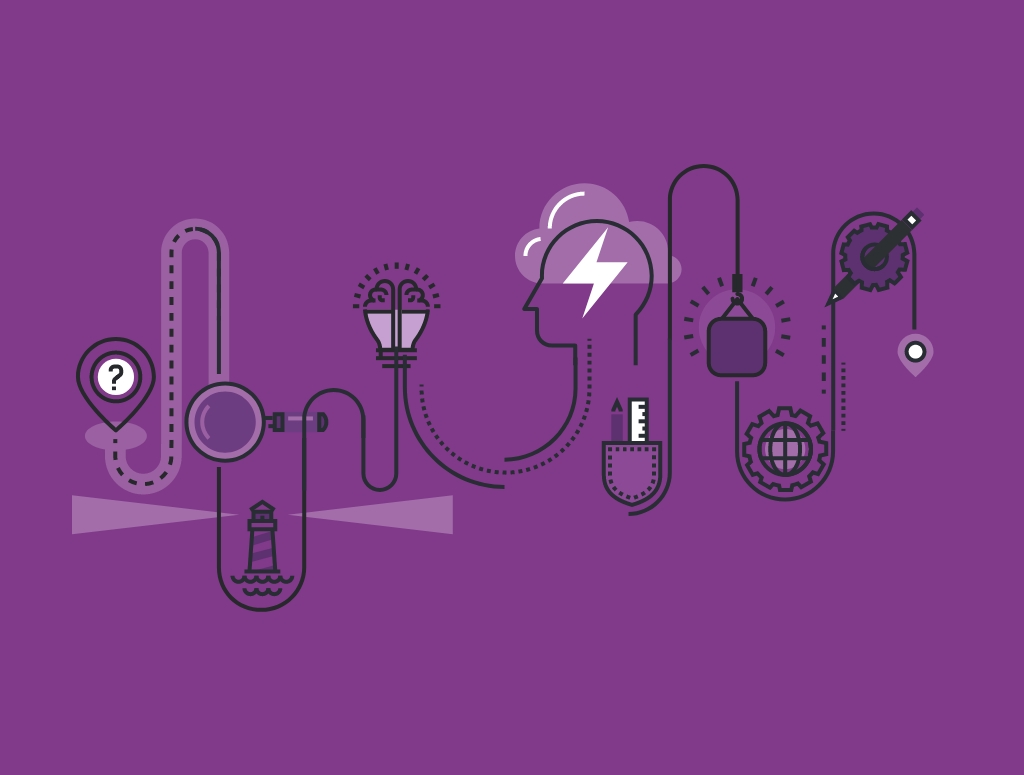 Graphic showing an example process or journey infographic with various icons along the way