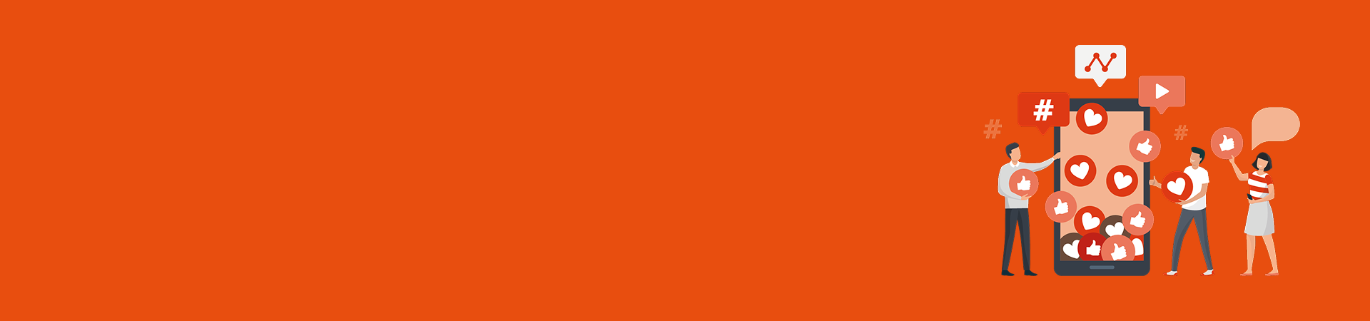 Graphic showing people looking at a phone filled with social media reactions