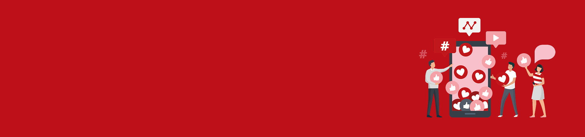 Graphic showing people looking at a phone filled with social media reactions